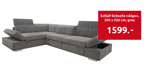 Schlaf-Ecksofa «Algo», 303 x 226 cm, grau