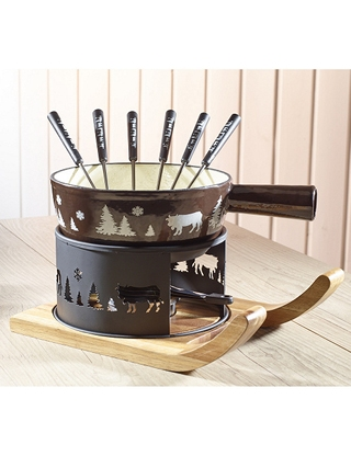 Fondue-Set «Berge», Caquelon aus Gusseisen 2,5 l