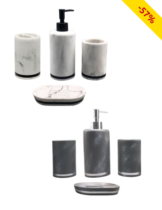 Badezimmerset, 4-teilig, Marmor-Effekt, weiss