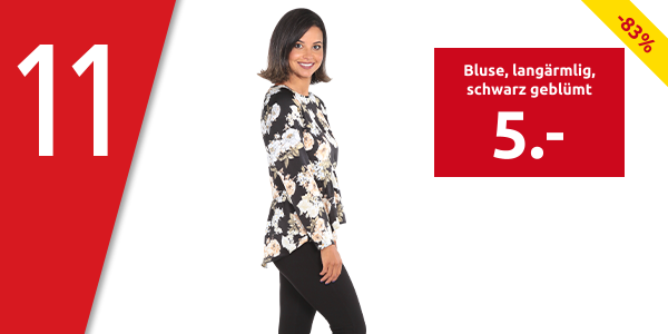 Bluse, langärmlig, schwarz geblümt