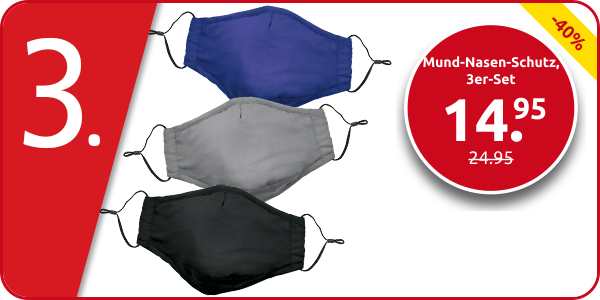 Mund-Nasen-Schutz, 3er-Set, blau, grau, schwarz