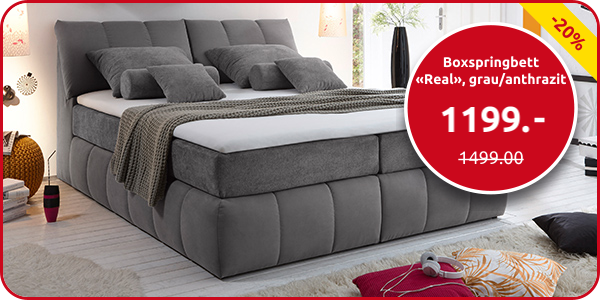 Boxspringbett «Real», 180 x 200 cm, 2 Matratzen, grau/anthrazit
