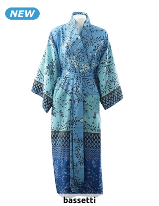 bassetti Kimono «Ortigia», Baumwollsatin, blau