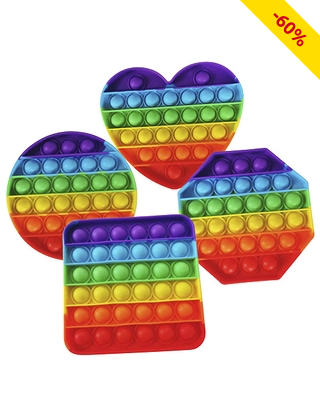 Stressabbau «Bubble Pop It», 4er-Set Quadrat/Herz/Kreis/Hexagon