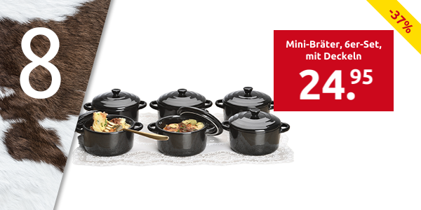 Mini-Bräter, 6er-Set, mit Deckeln, schwarz