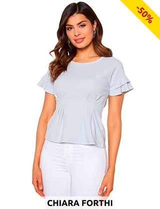 Chiara Forthi Top mit Plissees und Volants, hellblau