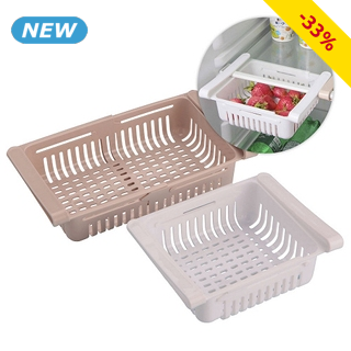 Aufbewahrungskörbe für Kühlschrank, 2er-Set, verstellbar, beige/weiss