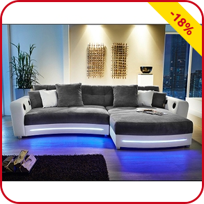 Ecksofa «Party» weiss/grau, mit Beleuchtungsleiste und Soundsystem