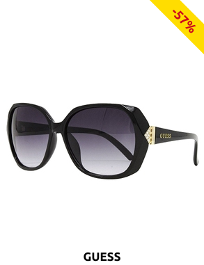 GUESS Damensonnenbrille, goldfarbenes Dekor, schwarz