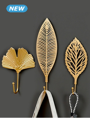 Wandhaken «Leaves», 3er-Set, goldfarben