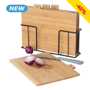 Schneidebrett-Set, 4-teilig, mit Halterung