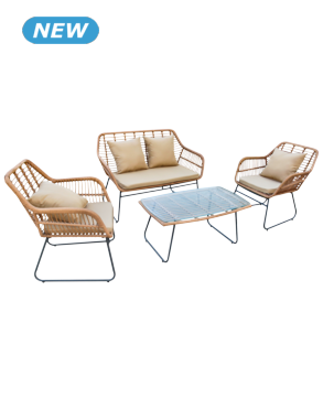 Gartenset «Bali», Sofa + Sessel + Tisch, beige/weiss