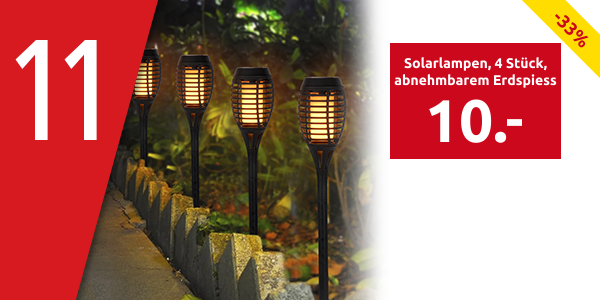 Solarlampen «Flambo», 4 Stück, mit abnehmbarem Erdspiess