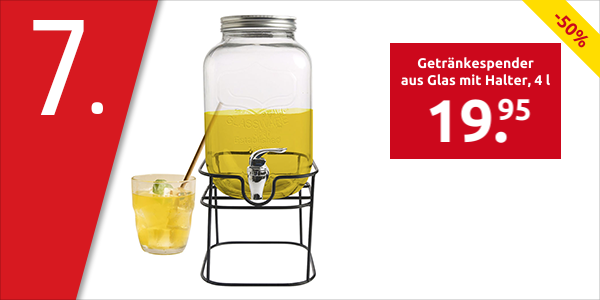 Getränkespender aus Glas mit Halter, 4 l
