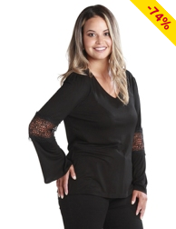Top mit Ajourdetails, schwarz