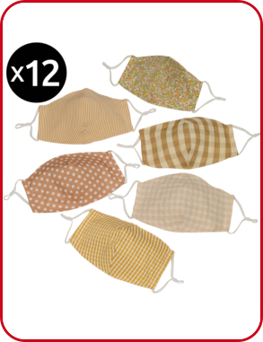 Set, 12 waschbare Masken unisex, Baumwolle, gelb bedruckt