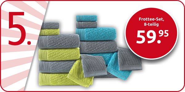 Frottee-Set, 8-teilig, grau/türkis