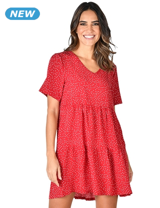 Kleid, rot/weiss bedruckt