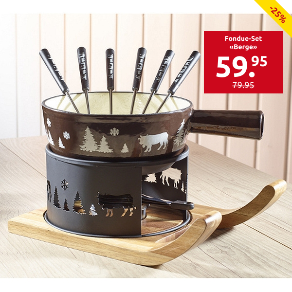 Fondue-Set «Berge», Caquelon aus Gusseisen 2,5 l