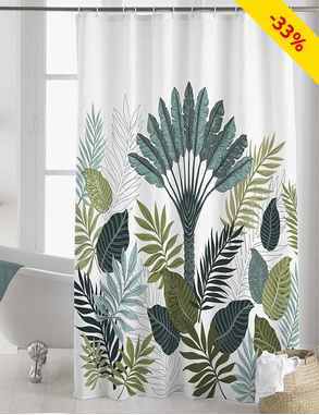 Duschvorhang «Panazio», 180 x 200 cm, weiss, mit grünem Motiv