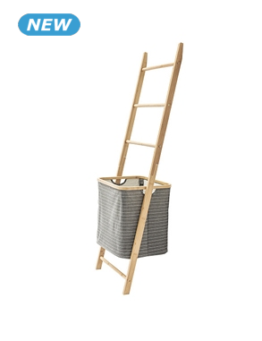 2-in-1 Leiter & Wäschekorb, B 43 x H 139 x T 33 cm, Dekor eiche