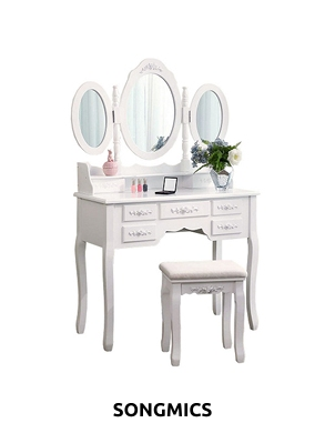 SONGMICS Schminktisch & Hocker«Romantique», B 90 x H 145 x T 40 cm, weiss