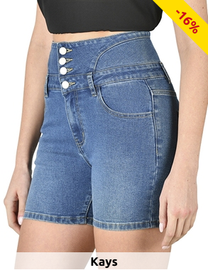 Jeansshorts mit hoher Taille und Knöpfen, blau