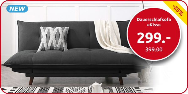 Dauerschlafsofa «Kiss», Stoffbezug hellgrau