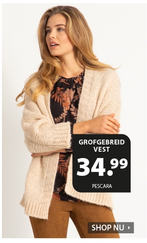 Trendy, lekker warm en eindeloos te combineren. Dit vest is een onmisbaar item in jouw garderobe dit seizoen! Grofgebreid en met heerlijk om te slaan.