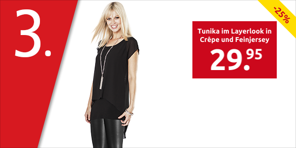 Tunika im Layerlook in Crêpe und Feinjersey, schwarz