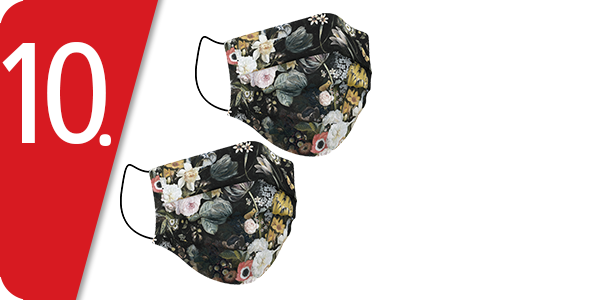 Mund-Nasen-Schutz aus Stoff, 2er-Set, schwarz geblümt