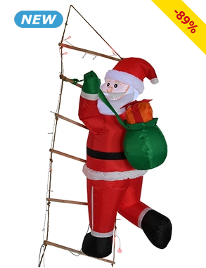 Weihnachtsmann «Leiter», LED, aufblasbar
