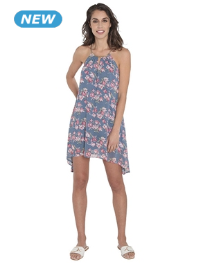 Top mit Goldkette, blau geblümt