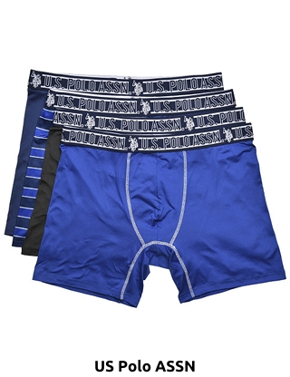 U.S. POLO ASSN. Boxer, 4er-Pack, blau + gestreift + marine + grau