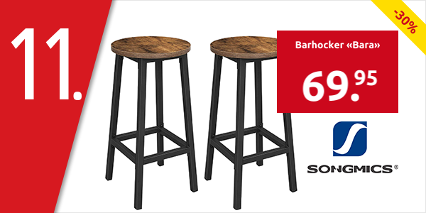 SONGMICS Barhocker «Bara», 2 Stück, Ø 32 cm x H 65 cm, holz/schwarz