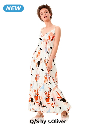 Q/S by s.Oliver langes Kleid mit Muster, weiss bedruckt