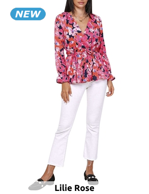 Lilie Rose Top mit Gürtel, bedruckt rot/schwarz