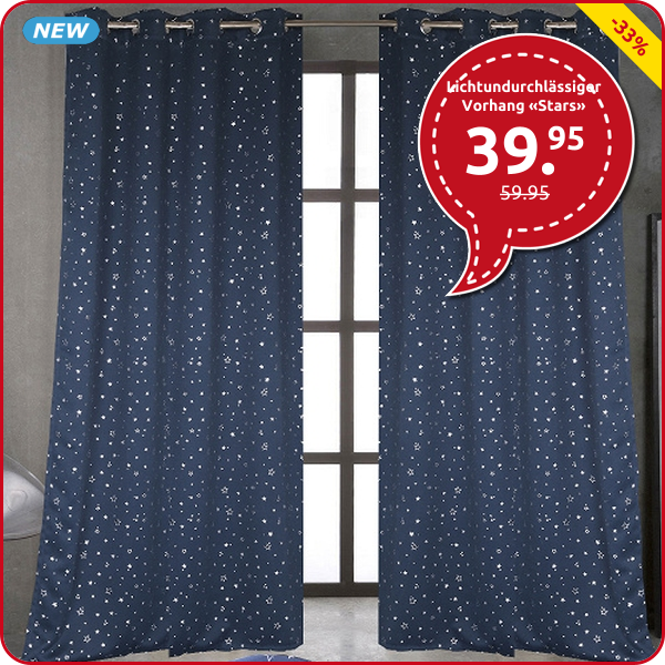 Lichtundurchlässiger Vorhang «Stars», 240 x 140 cm, marine