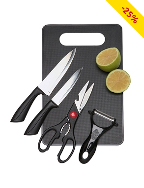 Schneidbrett & Utensilien, 5er-Set, schwarz
