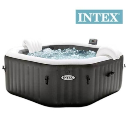 Aufblasbarer Whirlpool Intex Pure Spa 79 Octagon Bubble Jet 128458 mit integriertem Kalkschutz- und Salzwassersystem, 4 Hochleistungs-Jetdüsen, Thermo-Bodenschutzplane, Thermoabdeckung, entnehmbare Fernbedienung und 2 aufblasbare Kopfkissen schwarz