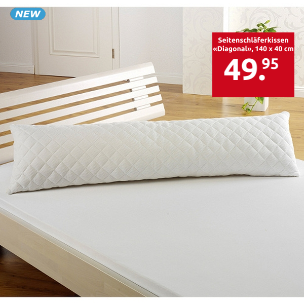Seitenschläferkissen «Diagonal», 140 x 40 cm, weiss