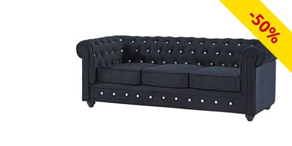 Sofa «Chesterfield», schwarz mit Strass