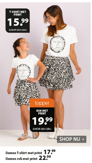 Topper: T-shirt met print en een rok met print OP=OP