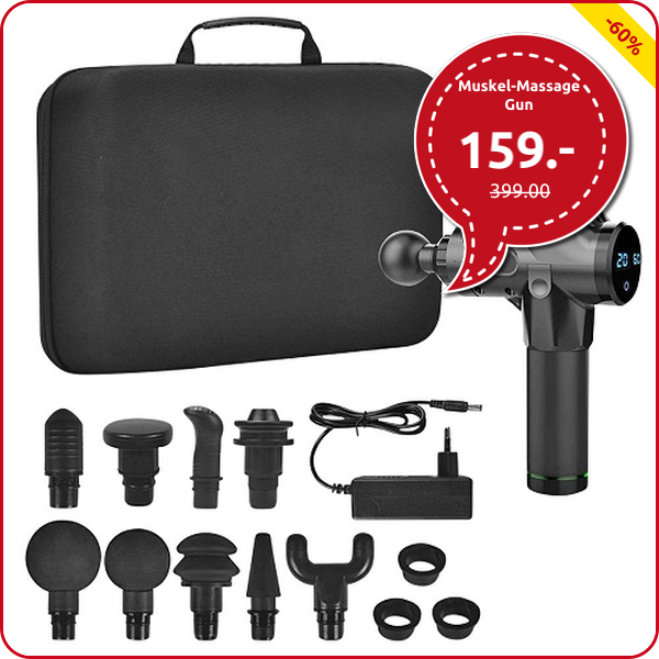 Muskel-Massage Gun, 30 Geschwindigkeiten, 9 Massageköpfe