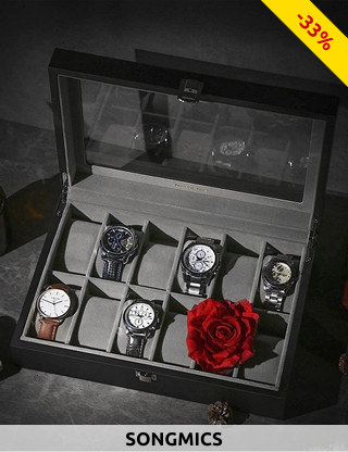 SONGMICS Uhrenbox für 12 Stück, B ca. 30 cm, grau