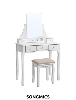 SONGMICS Schminktisch & Hocker «Modern», B 80 x H 137,5 x T 40 cm, weiss