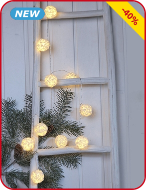 Girlande «Schneebälle», 10 LEDs, Baumwoll-Effekt