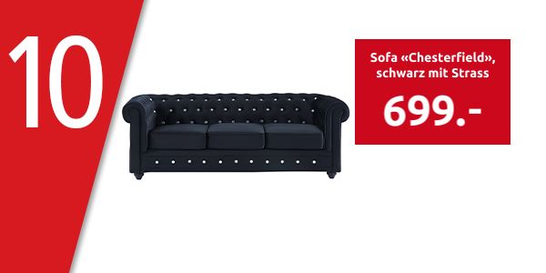 Sofa «Chesterfield», schwarz mit Strass