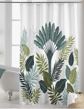 Duschvorhang «Panazio», 180 x 200 cm, weiss, mit grünem Motiv