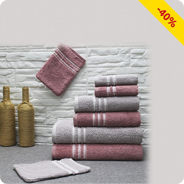 Frottee-Set mit Jacquard-Motiv, 8-teilig, rosa/grau